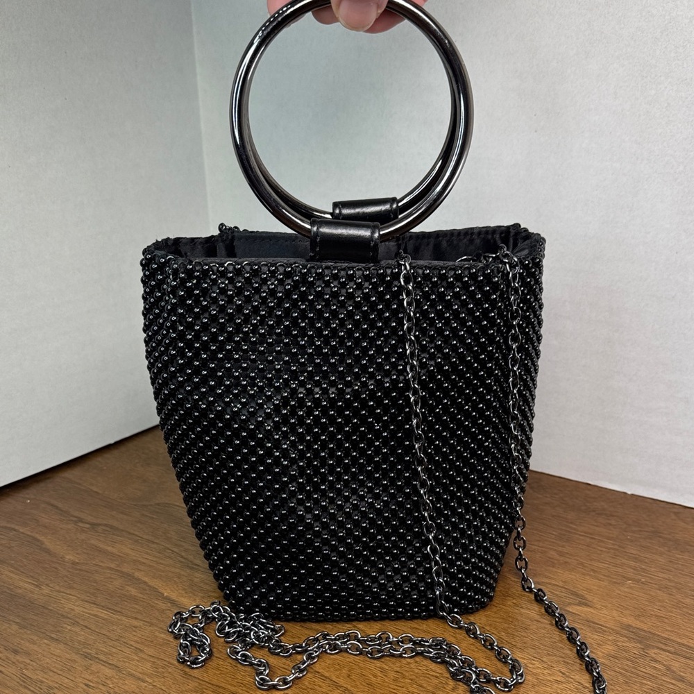 Jessica McClintock Gwen Ball Metal Mesh Ring Clutch Shoulder Dance Occasion Bag
